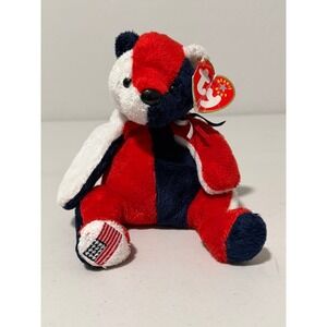 Ty Beanie Baby Patriot Bear Red White Blue American Flag USA Plush Toy 2000